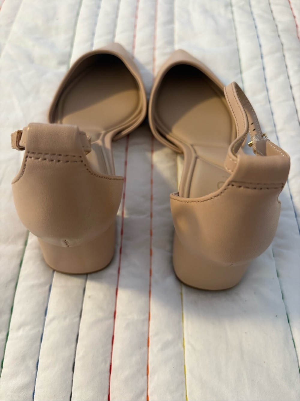 ALDO Beige Pointed Toe Ankle Strap Heels - Picture 2 of 5